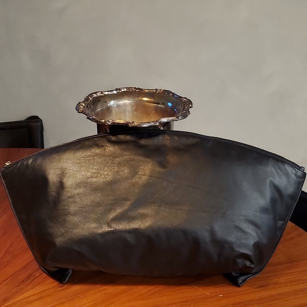 The Row Black Leather XL Dante Clutch Bag